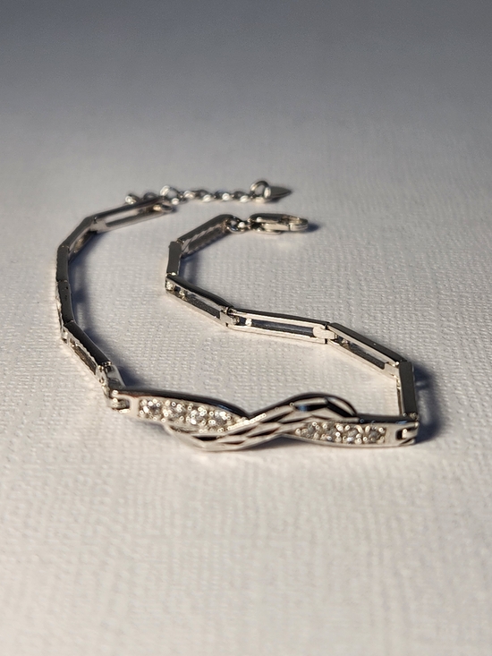 Estate Jewelry - Genuine Diamond Accents Infinity Bracelet 7” 925 90s Tennis Bracelet VTG